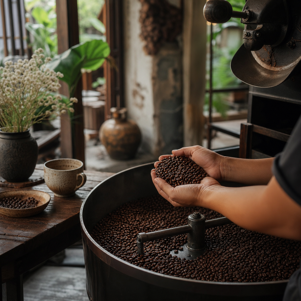 Rang hạt cà phê thủ công tại MONA Coffee Craft